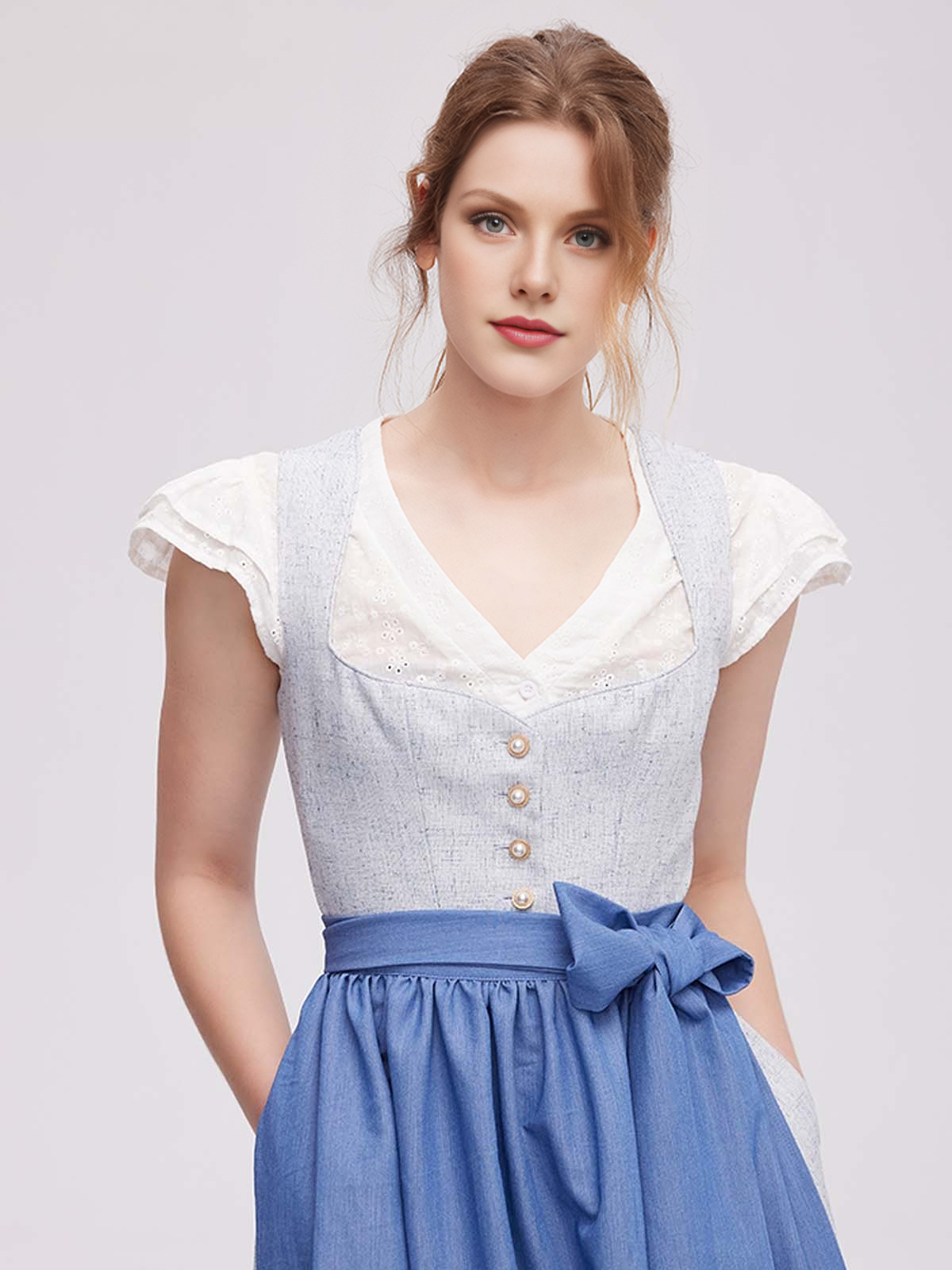 Dirndl Bluse Langarm in Blau