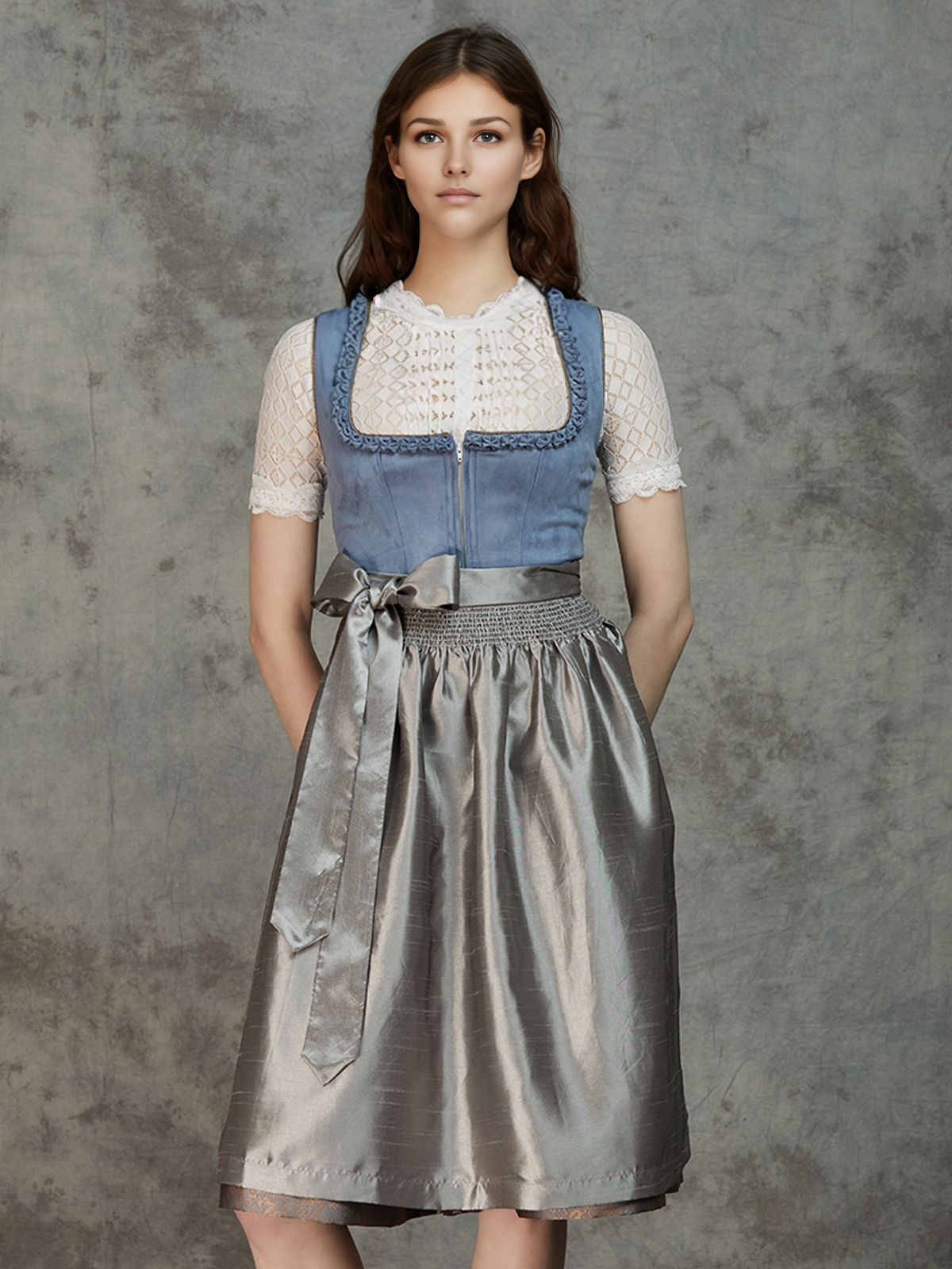 Modernes blaues Dirndl mit Hakenverschluss
