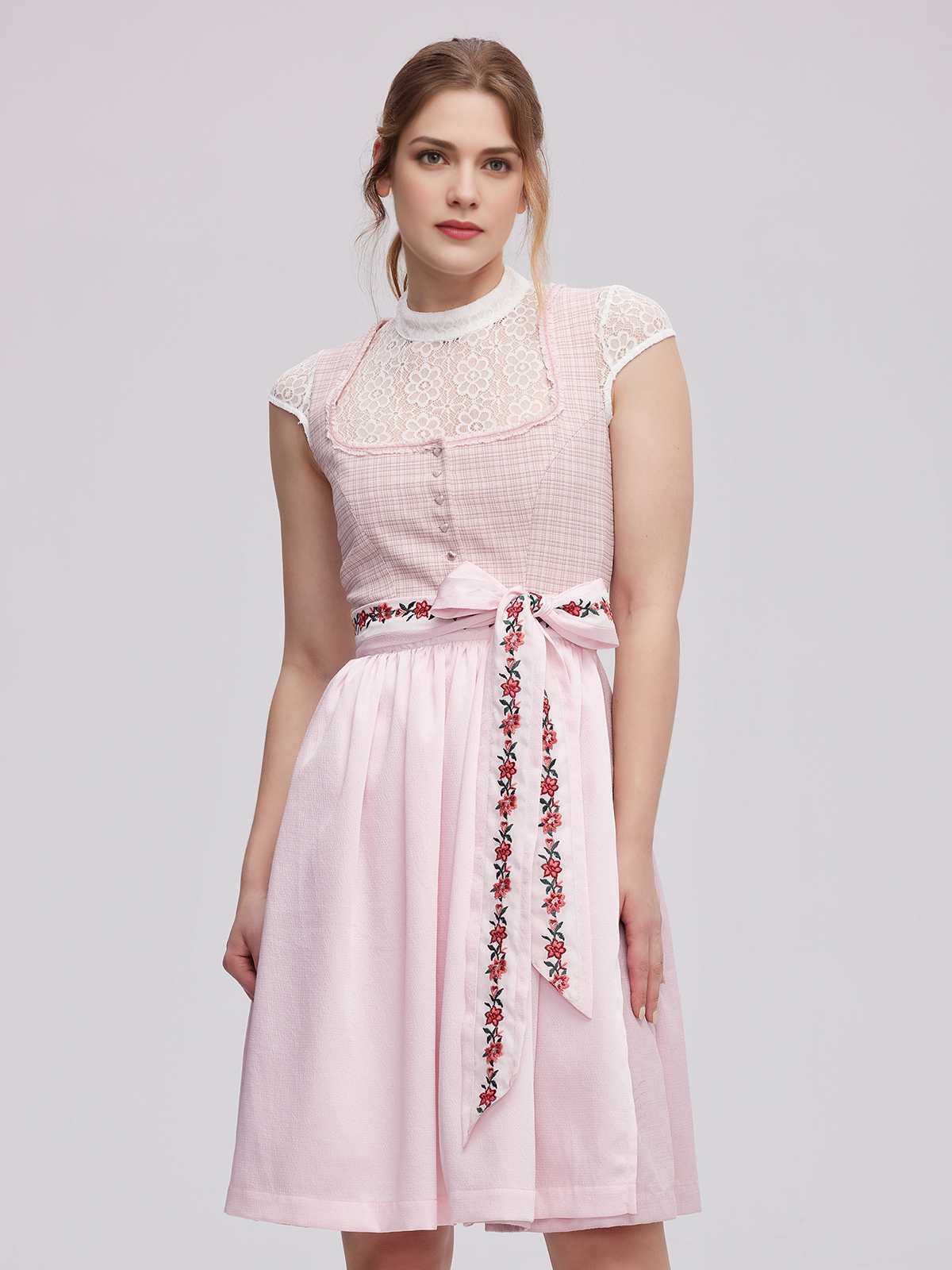 Modernes Langarmbluse Dirndl in Rosa